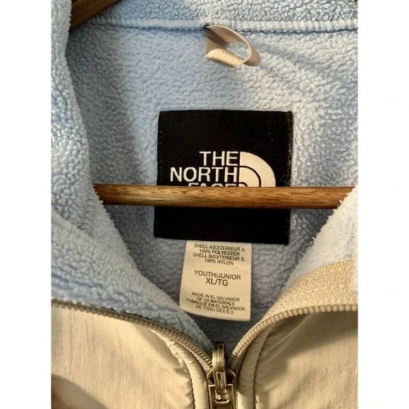 The North Face Youth Junior Fleece Jacket Light Blue Gray Fuzzy Full Zip XL - Picture 7 of 9